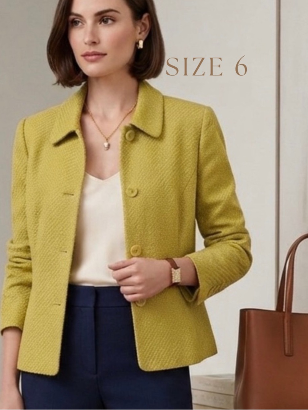 NWT JNY Wool Tweed Blazer Size 6 Chartreuse Quiet Luxury Old Money Country Club